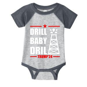 Trump 2024 Drill Baby Drill Gas Oil Rig Illustration Infant Baby Jersey Bodysuit