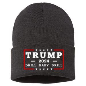 Trump 2024 Drill Baby Drill Us Flag Republican 4th Of July Sustainable Knit Beanie