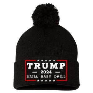 Trump 2024 Drill Baby Drill Us Flag Republican 4th Of July Pom Pom 12in Knit Beanie