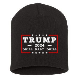 Trump 2024 Drill Baby Drill Us Flag Republican 4th Of July Short Acrylic Beanie