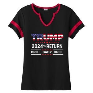 Trump 2024 Drill Baby Drill Us Flag Republican 4th Of July Ladies Halftime Notch Neck Tee