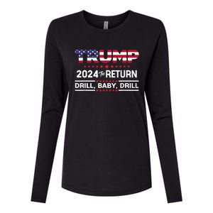 Trump 2024 Drill Baby Drill Us Flag Republican 4th Of July Womens Cotton Relaxed Long Sleeve T-Shirt