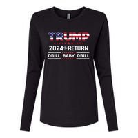 Trump 2024 Drill Baby Drill Us Flag Republican 4th Of July Womens Cotton Relaxed Long Sleeve T-Shirt