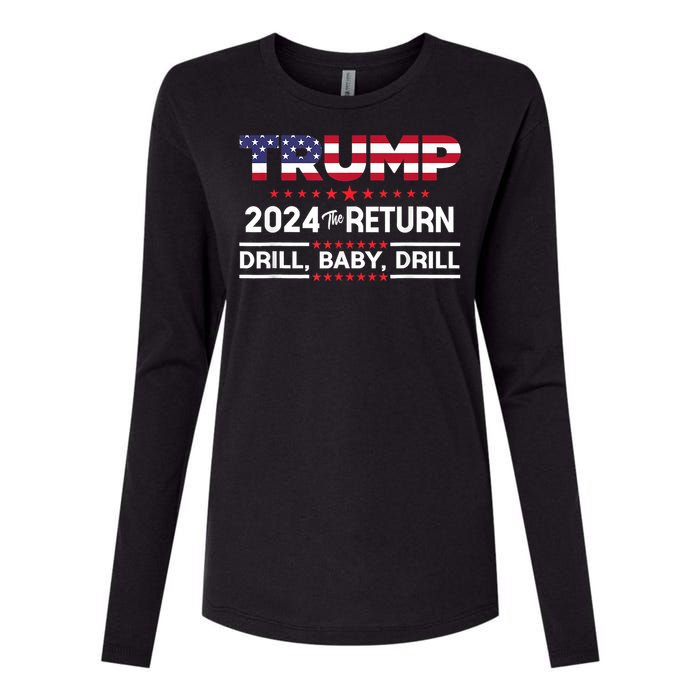 Trump 2024 Drill Baby Drill Us Flag Republican 4th Of July Womens Cotton Relaxed Long Sleeve T-Shirt