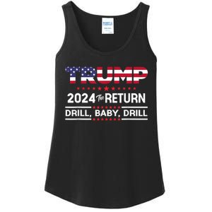 Trump 2024 Drill Baby Drill Us Flag Republican 4th Of July Ladies Essential Tank