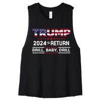 Trump 2024 Drill Baby Drill Us Flag Republican 4th Of July Women's Racerback Cropped Tank