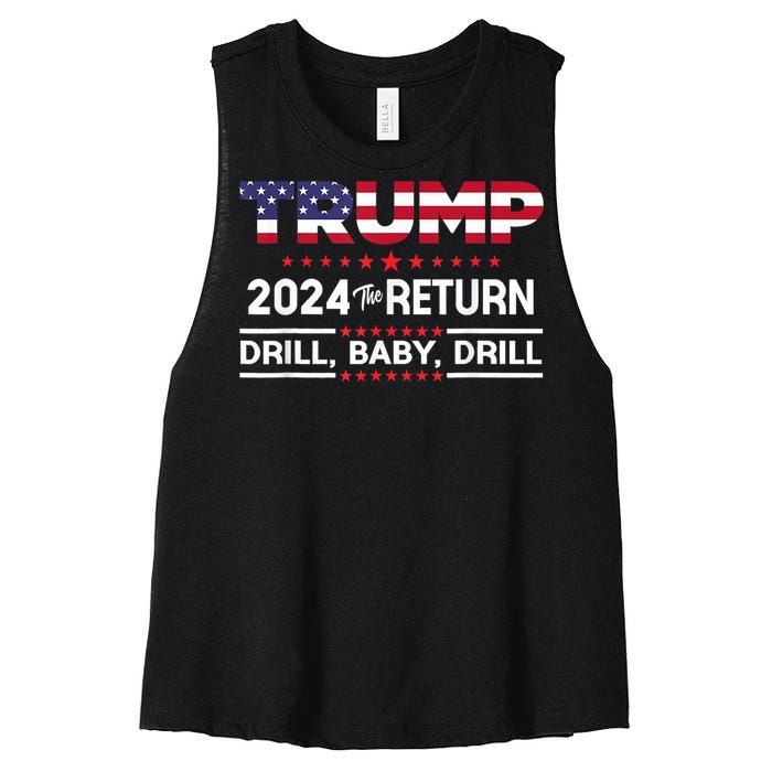 Trump 2024 Drill Baby Drill Us Flag Republican 4th Of July Women's Racerback Cropped Tank