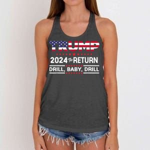 Trump 2024 Drill Baby Drill Us Flag Republican 4th Of July Women's Knotted Racerback Tank