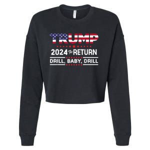 Trump 2024 Drill Baby Drill Us Flag Republican 4th Of July Cropped Pullover Crew