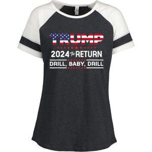 Trump 2024 Drill Baby Drill Us Flag Republican 4th Of July Enza Ladies Jersey Colorblock Tee