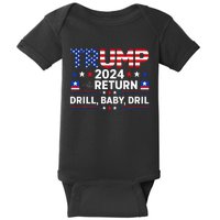 Trump 2024 Drill Baby Drill Us Flag Republican 4th Of July Baby Bodysuit