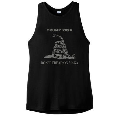 Trump 2024 DonT Tread On Maga Snake Rattlesnake Dark Color Ladies PosiCharge Tri-Blend Wicking Tank