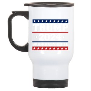 Trump 2024 Drill Us Flag 4th Of July Political Election Gift Stainless Steel Travel Mug