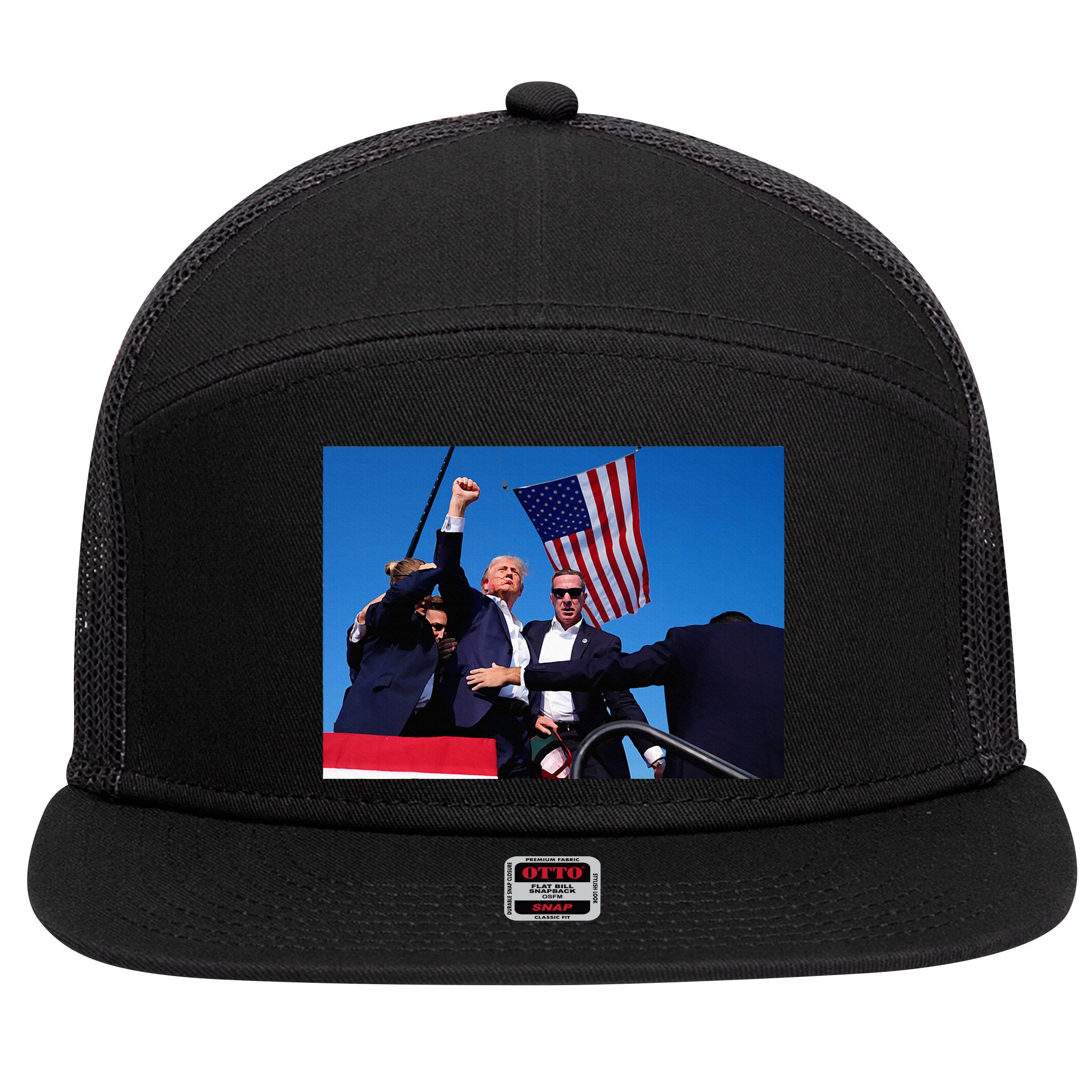 Trump 2024 Donald Trump Fist Pump 7 Panel Mesh Trucker Snapback Hat