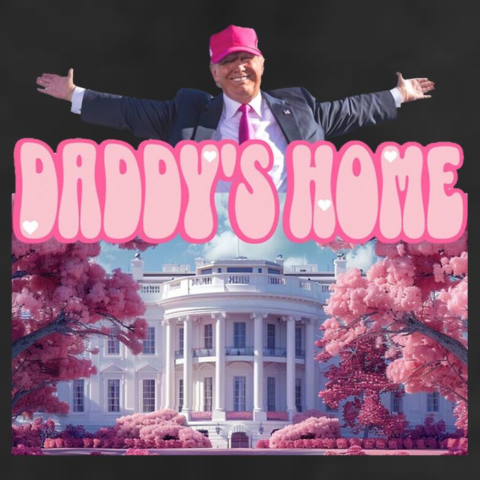 Trump 2024 Daddys Home Pink Classic 7 Panel Mesh Trucker Snapback Hat