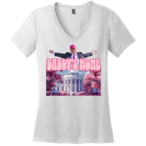 Trump 2024 Daddys Home Pink Classic Women's V-Neck T-Shirt