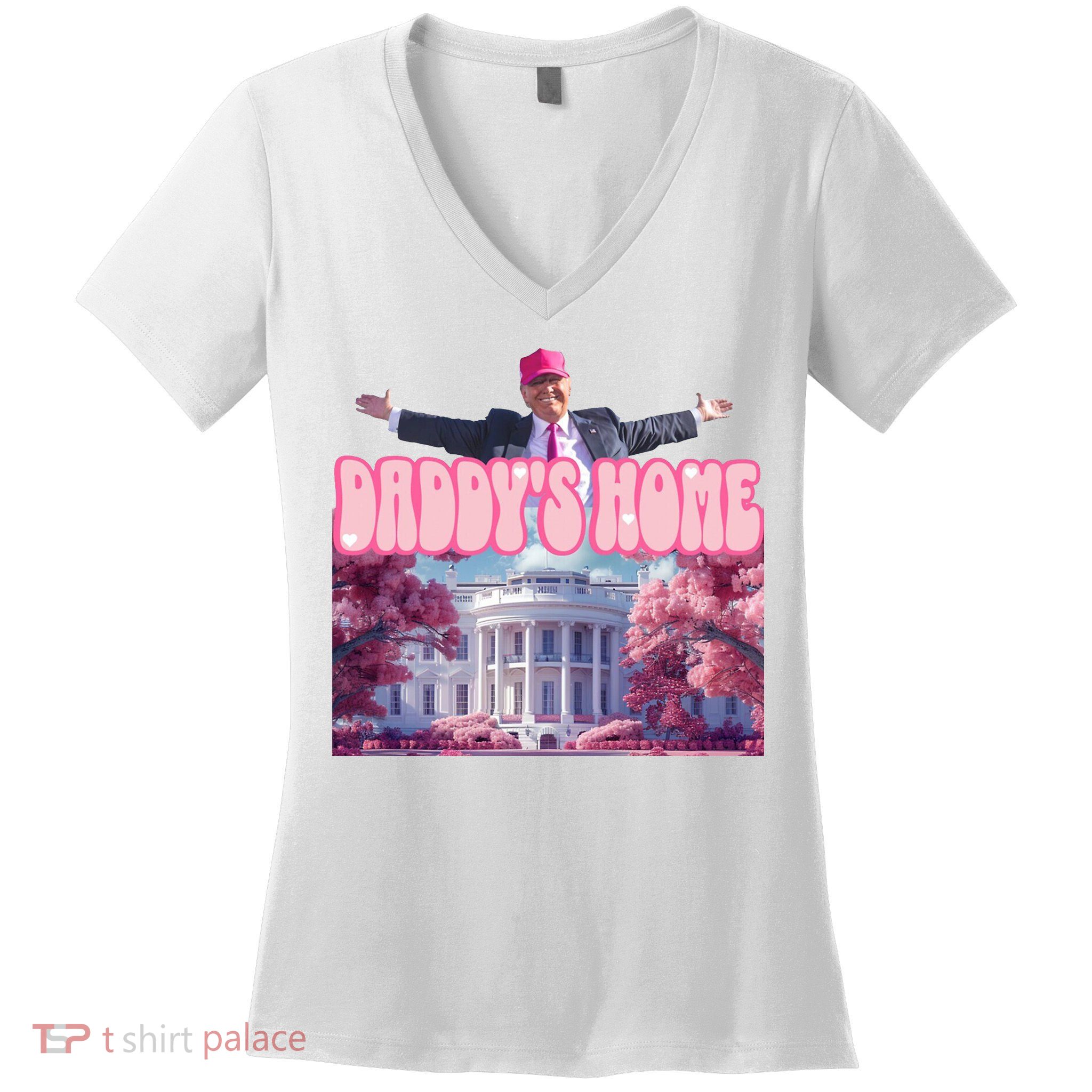 Trump 2024 Daddys Home Pink Classic Women's V-Neck T-Shirt