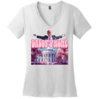 Trump 2024 Daddys Home Pink Classic Women's V-Neck T-Shirt