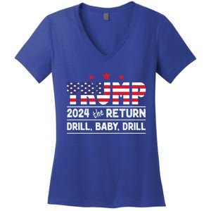 Trump 2024 Drill Drill Us Flag Republican 4th Of July Gift Women's V-Neck T-Shirt