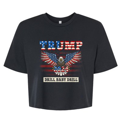 Trump 2024 Drill Baby Drill American Eagle Pro Trump US FLag Bella+Canvas Jersey Crop Tee