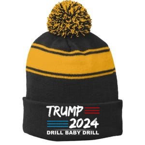 Trump 2024 Drill Baby Drill Stripe Pom Pom Beanie