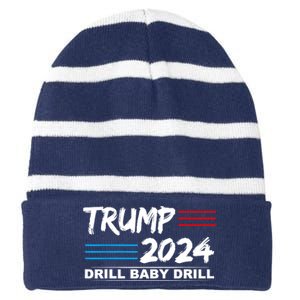 Trump 2024 Drill Baby Drill Striped Beanie with Solid Band