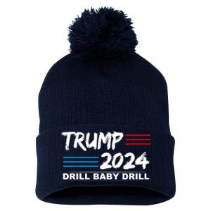 Trump 2024 Drill Baby Drill Pom Pom 12in Knit Beanie