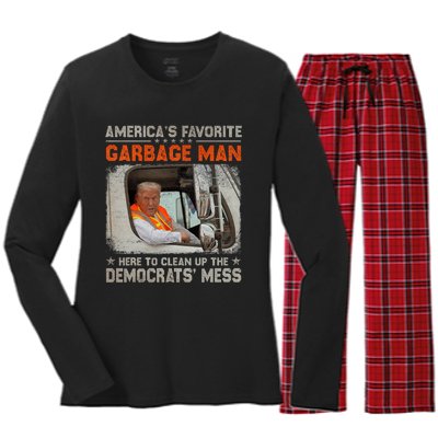 Trump 2024 Election Trump Garbage Man Vote Trump President Women's Long Sleeve Flannel Pajama Set 