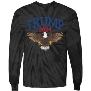 Trump 2024 Eagle Patriotic Emblem Tie-Dye Long Sleeve Shirt