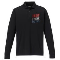 Trump 2024 Election Will Fix It Distressed Vintage Flag Performance Long Sleeve Polo