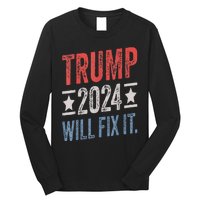 Trump 2024 Election Will Fix It Distressed Vintage Flag Long Sleeve Shirt