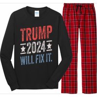 Trump 2024 Election Will Fix It Distressed Vintage Flag Long Sleeve Pajama Set