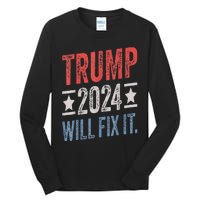 Trump 2024 Election Will Fix It Distressed Vintage Flag Tall Long Sleeve T-Shirt