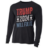 Trump 2024 Election Will Fix It Distressed Vintage Flag Cooling Performance Long Sleeve Crew