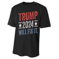 Trump 2024 Election Will Fix It Distressed Vintage Flag Performance Sprint T-Shirt