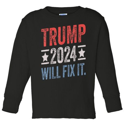 Trump 2024 Election Will Fix It Distressed Vintage Flag Toddler Long Sleeve Shirt