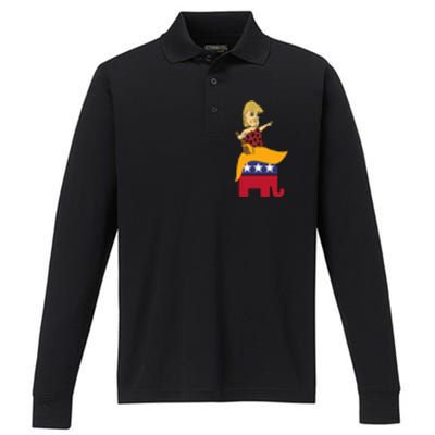 Trump 2024 Elephant Performance Long Sleeve Polo