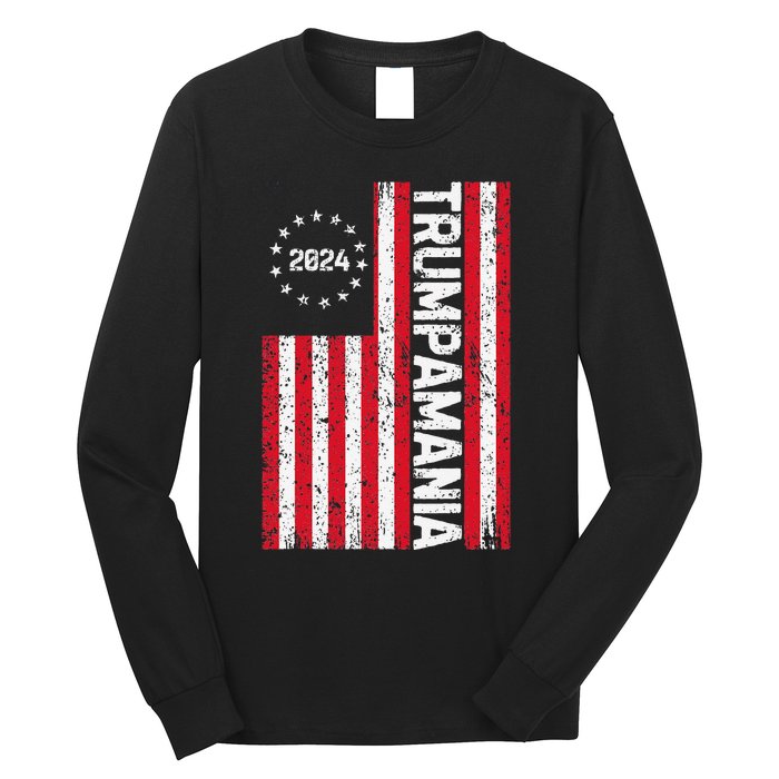 Trump 2024 Election Vintage Us Flag Vote Trumpamania Patriot Long Sleeve Shirt