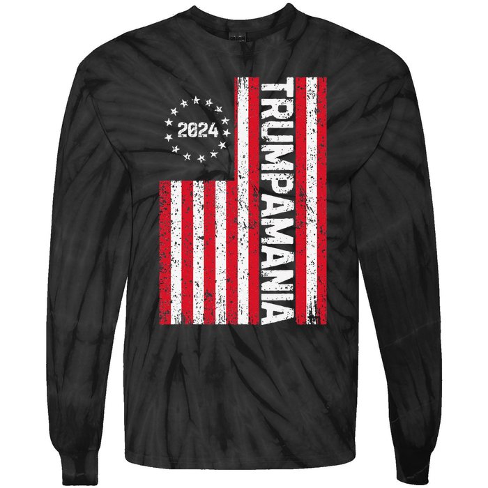 Trump 2024 Election Vintage Us Flag Vote Trumpamania Patriot Tie-Dye Long Sleeve Shirt