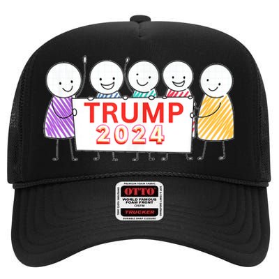 Trump 2024 Election For Trump Fans Funny Stickman Figure High Crown Mesh Back Trucker Hat