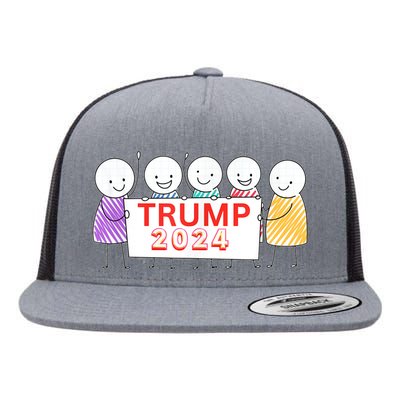 Trump 2024 Election For Trump Fans Funny Stickman Figure Flat Bill Trucker Hat