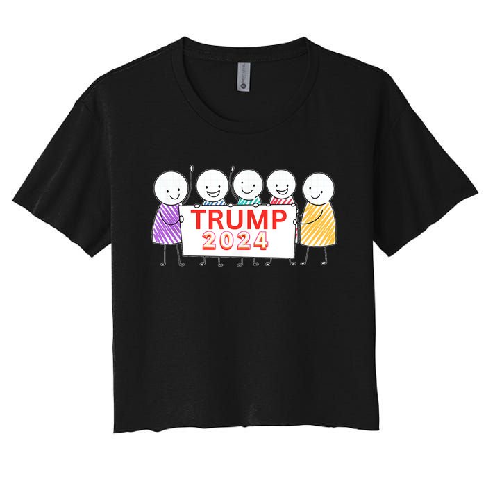 Trump 2024 Election For Trump Fans Funny Stickman Figure Women's Crop Top Tee