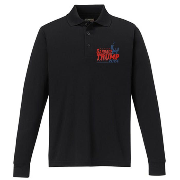 Trump 2024 Election Proud To Be Garbage Vote Trump President Performance Long Sleeve Polo