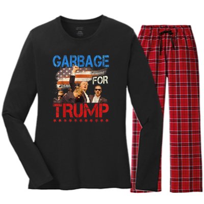 Trump 2024 Election Proud To Be Garbage Vote Trump President Women's Long Sleeve Flannel Pajama Set 