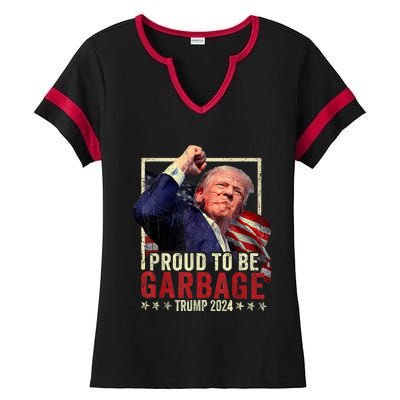 Trump 2024 Election Proud To Be Garbage Vote Trump President Ladies Halftime Notch Neck Tee