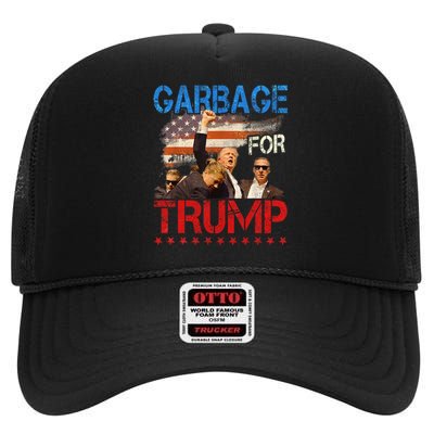 Trump 2024 Election Proud To Be Garbage Vote Trump President High Crown Mesh Back Trucker Hat