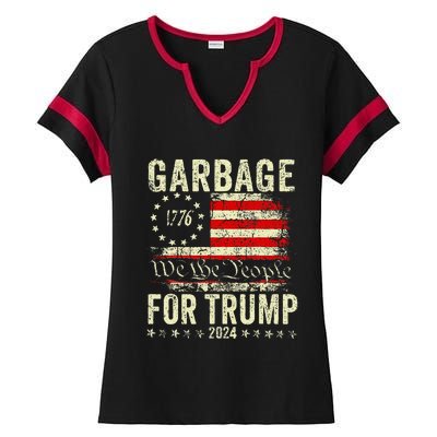 Trump 2024 Election Garbage Vote For Trump President Us Flag Ladies Halftime Notch Neck Tee