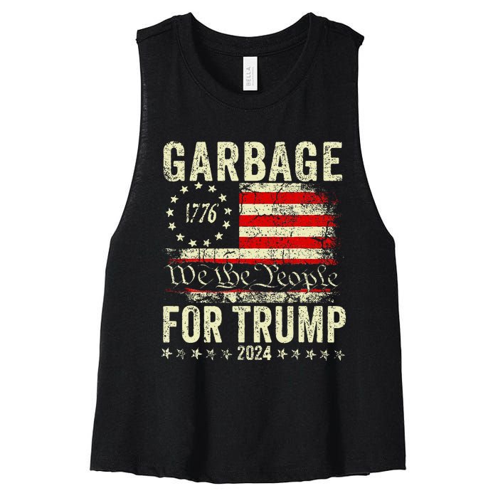 Trump 2024 Election Garbage Vote For Trump President Us Flag Women's Racerback Cropped Tank