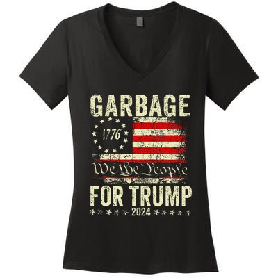 Trump 2024 Election Garbage Vote For Trump President Us Flag Women's V-Neck T-Shirt