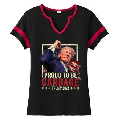 Trump 2024 Election Proud To Be Garbage Vote Trump President Ladies Halftime Notch Neck Tee